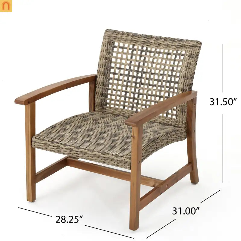 Chair Outdoor Acacia Wood Wicker Natural Grey Two-Piece Stylish Set