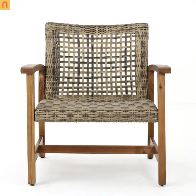 Chair Outdoor Acacia Wood Wicker Natural Grey Two-Piece Stylish Set