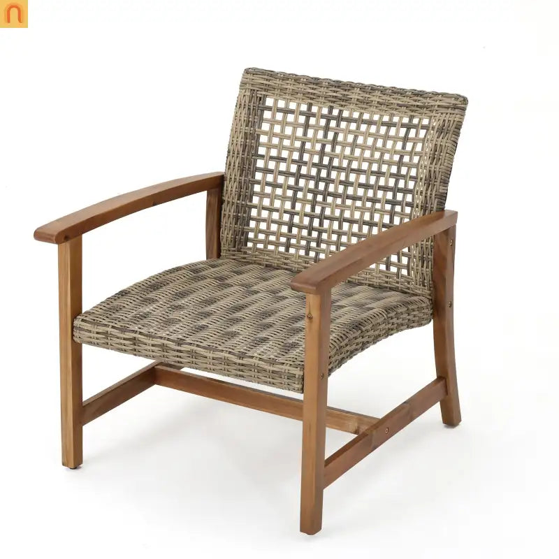 Chair Outdoor Acacia Wood Wicker Natural Grey Two-Piece Stylish Set