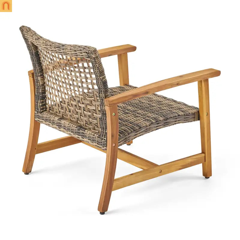 Chair Outdoor Acacia Wood Wicker Natural Grey Two-Piece Stylish Set