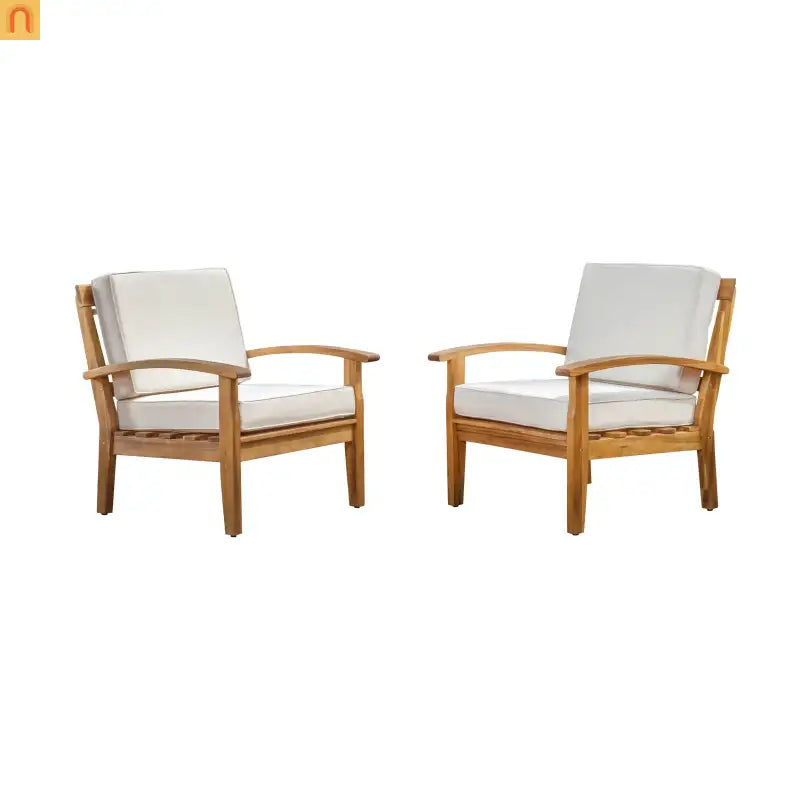 Chair Outdoor All Weather Acacia Wood Cushioned Teak Finish 28 Inch l