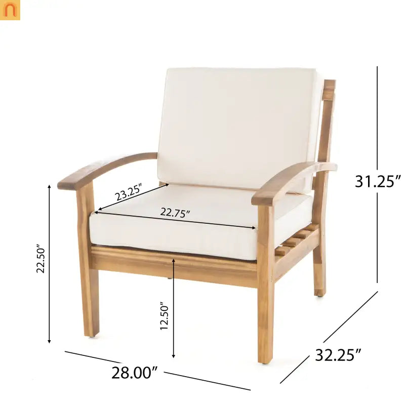 Chair Outdoor All Weather Acacia Wood Cushioned Teak Finish 28 Inch l