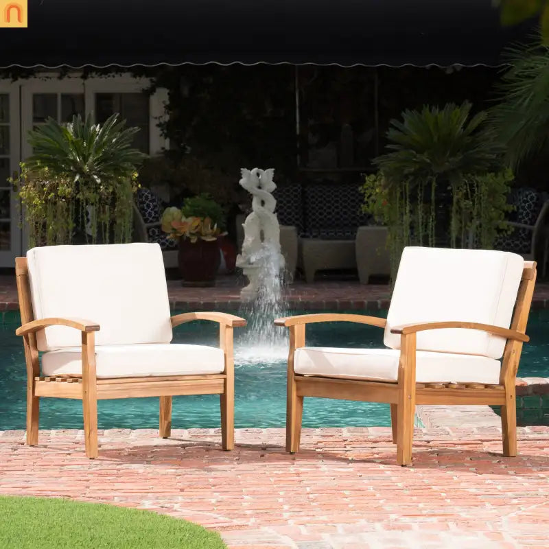 Chair Outdoor All Weather Acacia Wood Cushioned Teak Finish 28 Inch l