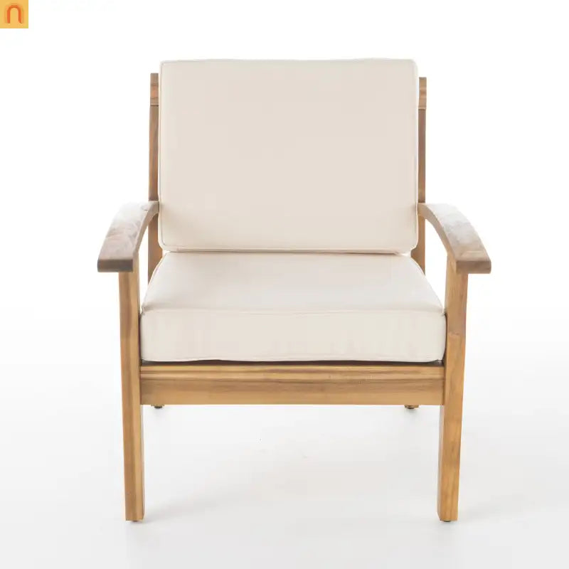 Chair Outdoor All Weather Acacia Wood Cushioned Teak Finish 28 Inch l
