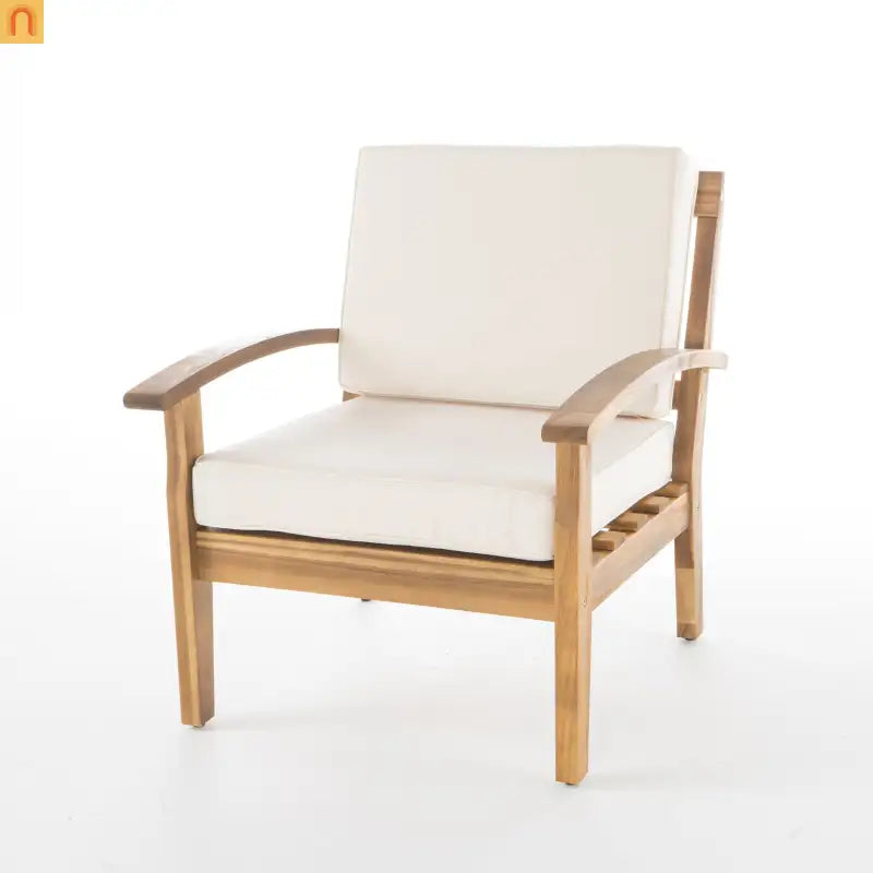 Chair Outdoor All Weather Acacia Wood Cushioned Teak Finish 28 Inch l