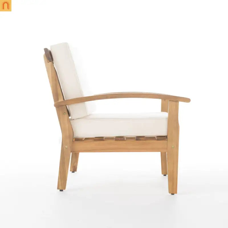 Chair Outdoor All Weather Acacia Wood Cushioned Teak Finish 28 Inch l