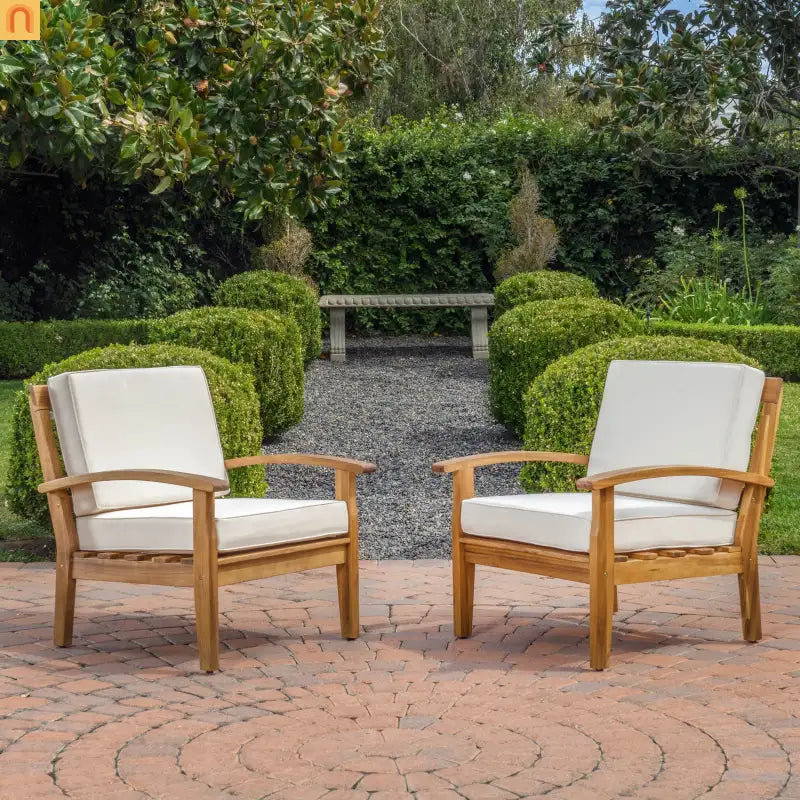 Chair Outdoor All Weather Acacia Wood Cushioned Teak Finish 28 Inch l