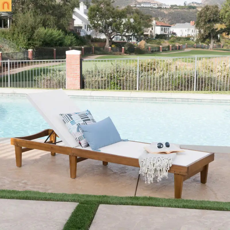Chair Outdoor Chaise Acacia Wood Teak Color Adjustable Back 78.75in Length