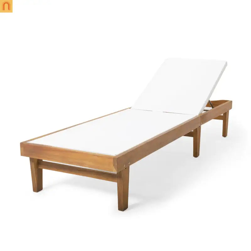 Chair Outdoor Chaise Acacia Wood Teak Color Adjustable Back 78.75in Length