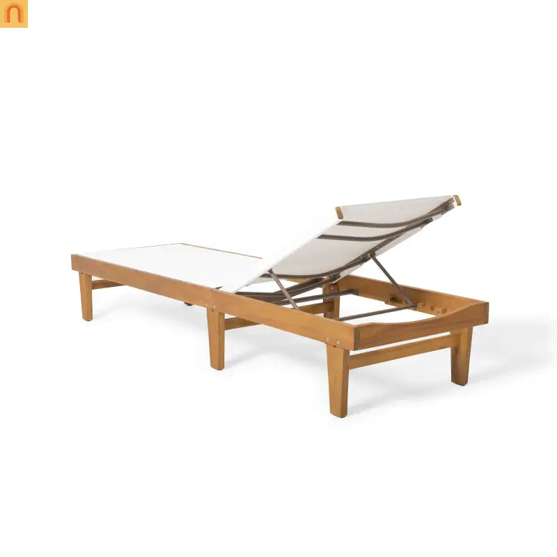 Chair Outdoor Chaise Acacia Wood Teak Color Adjustable Back 78.75in Length
