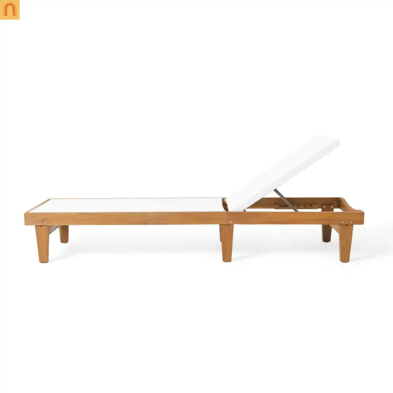 Chair Outdoor Chaise Acacia Wood Teak Color Adjustable Back 78.75in Length