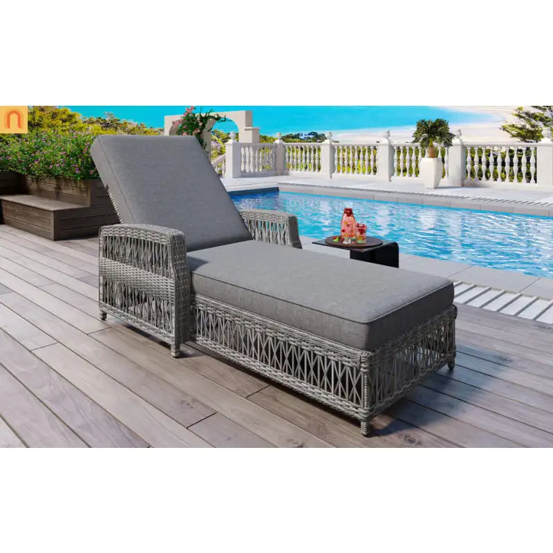 Chair Outdoor Chaise Lounge Wicker Gray Removable Cushions 77.5in
