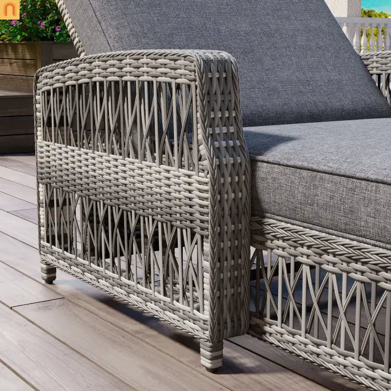 Chair Outdoor Chaise Lounge Wicker Gray Removable Cushions 77.5in