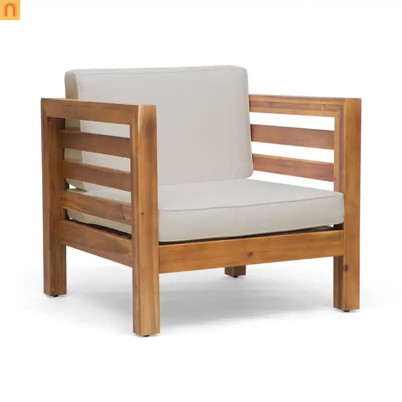 Chair Outdoor Club Acacia Wood Teak Frame Beige Cushion 30in Square