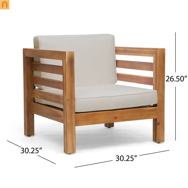 Chair Outdoor Club Acacia Wood Teak Frame Beige Cushion 30in Square