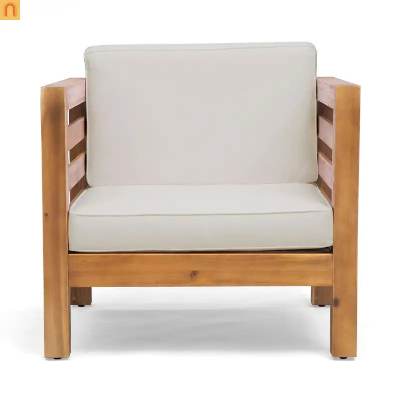 Chair Outdoor Club Acacia Wood Teak Frame Beige Cushion 30in Square