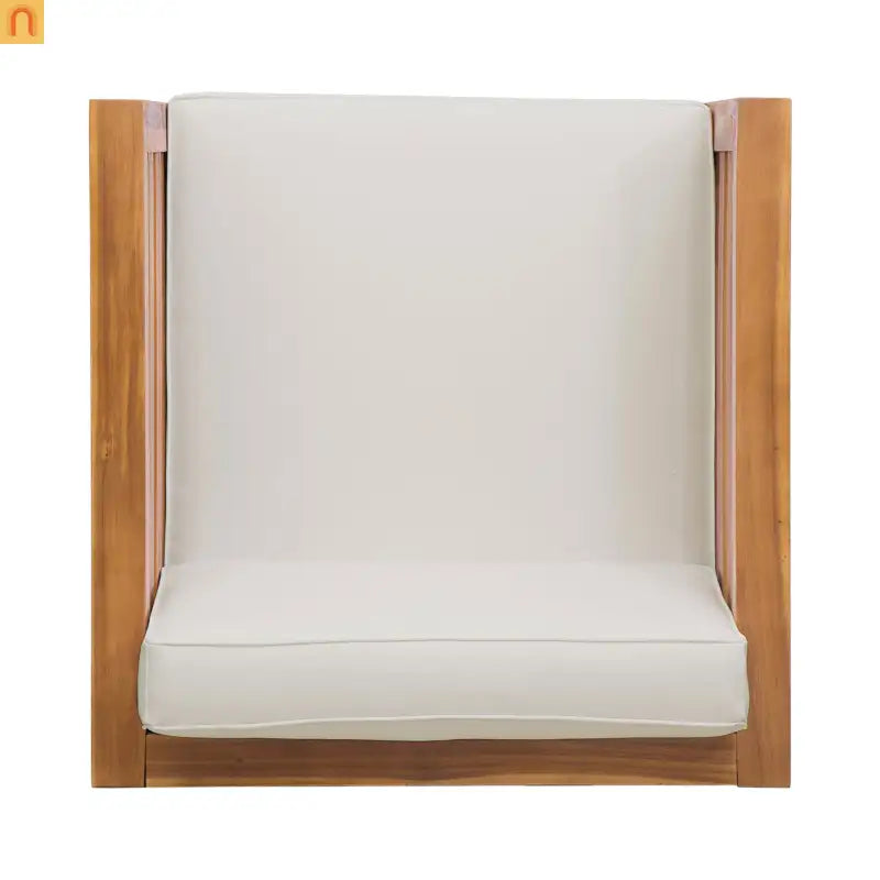 Chair Outdoor Club Acacia Wood Teak Frame Beige Cushion 30in Square