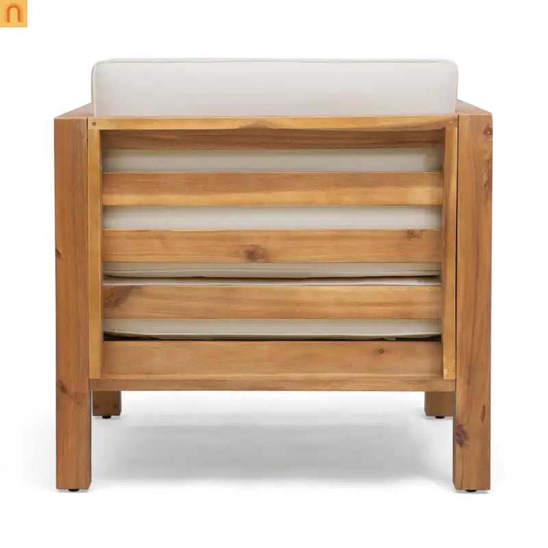 Chair Outdoor Club Acacia Wood Teak Frame Beige Cushion 30in Square