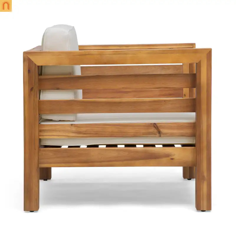 Chair Outdoor Club Acacia Wood Teak Frame Beige Cushion 30in Square