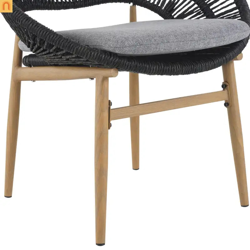 Chair Papasan Style Outdoor Wicker with Gray Cushions and Teak Legs Set of 2