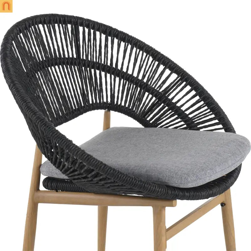 Chair Papasan Style Outdoor Wicker with Gray Cushions and Teak Legs Set of 2