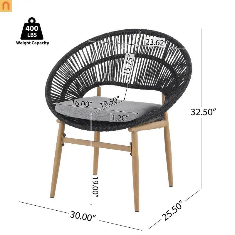 Chair Papasan Style Outdoor Wicker with Gray Cushions and Teak Legs Set of 2