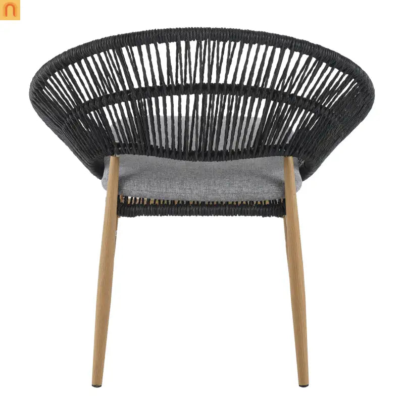 Chair Papasan Style Outdoor Wicker with Gray Cushions and Teak Legs Set of 2