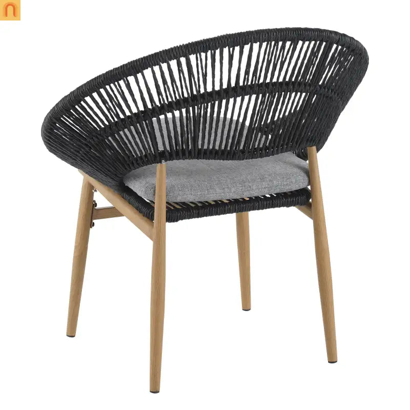 Chair Papasan Style Outdoor Wicker with Gray Cushions and Teak Legs Set of 2