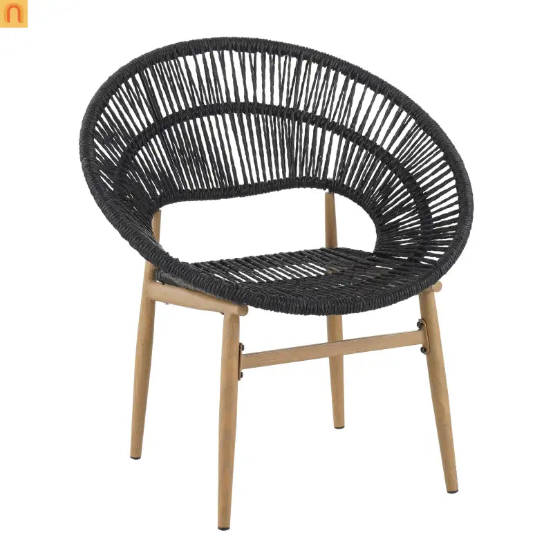 Chair Papasan Style Outdoor Wicker with Gray Cushions and Teak Legs Set of 2