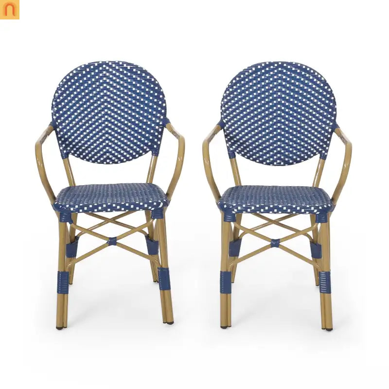 Outdoor Bistro Chair PE Rattan French Style Teal Set of 2