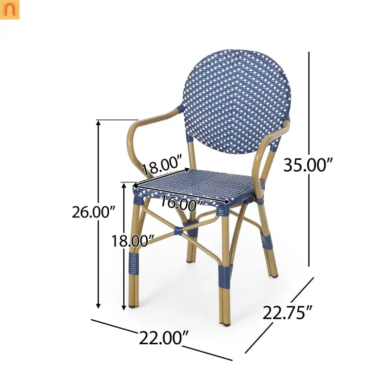 Outdoor Bistro Chair PE Rattan French Style Teal Set of 2