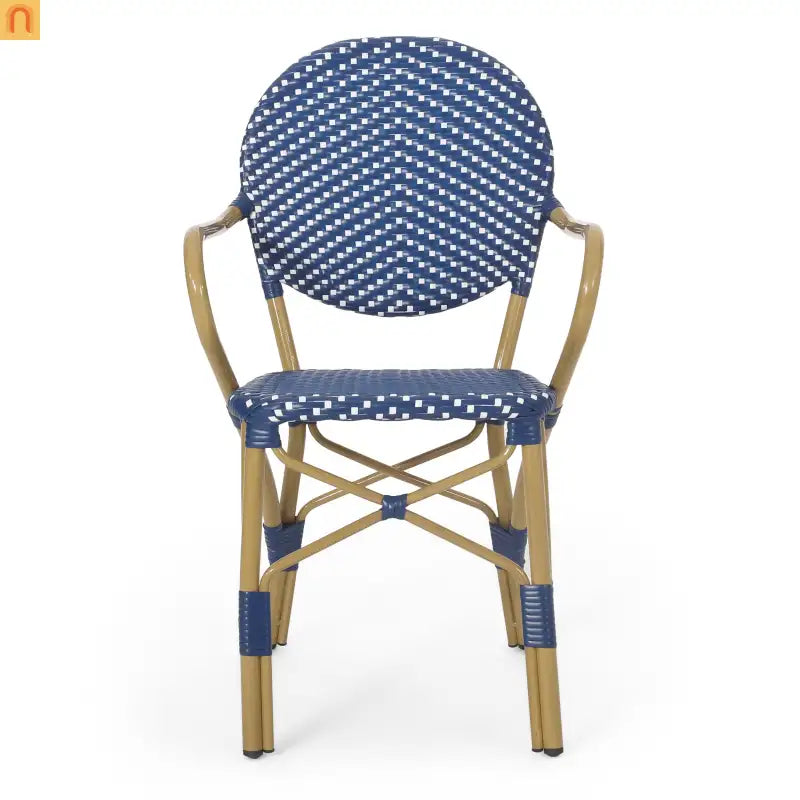 Outdoor Bistro Chair PE Rattan French Style Teal Set of 2