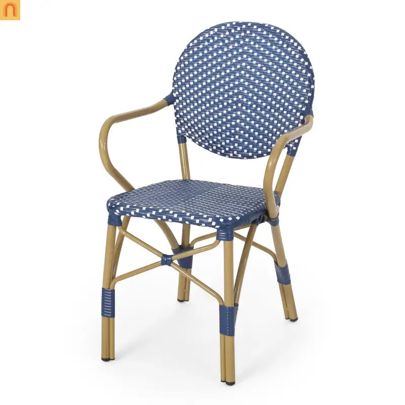 Outdoor Bistro Chair PE Rattan French Style Teal Set of 2
