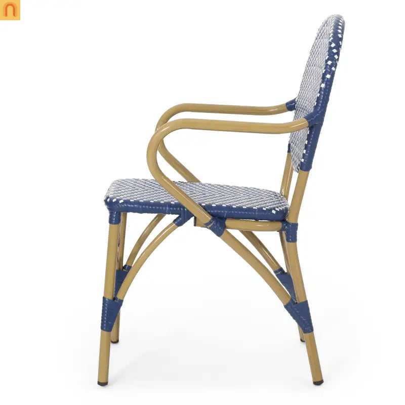 Outdoor Bistro Chair PE Rattan French Style Teal Set of 2