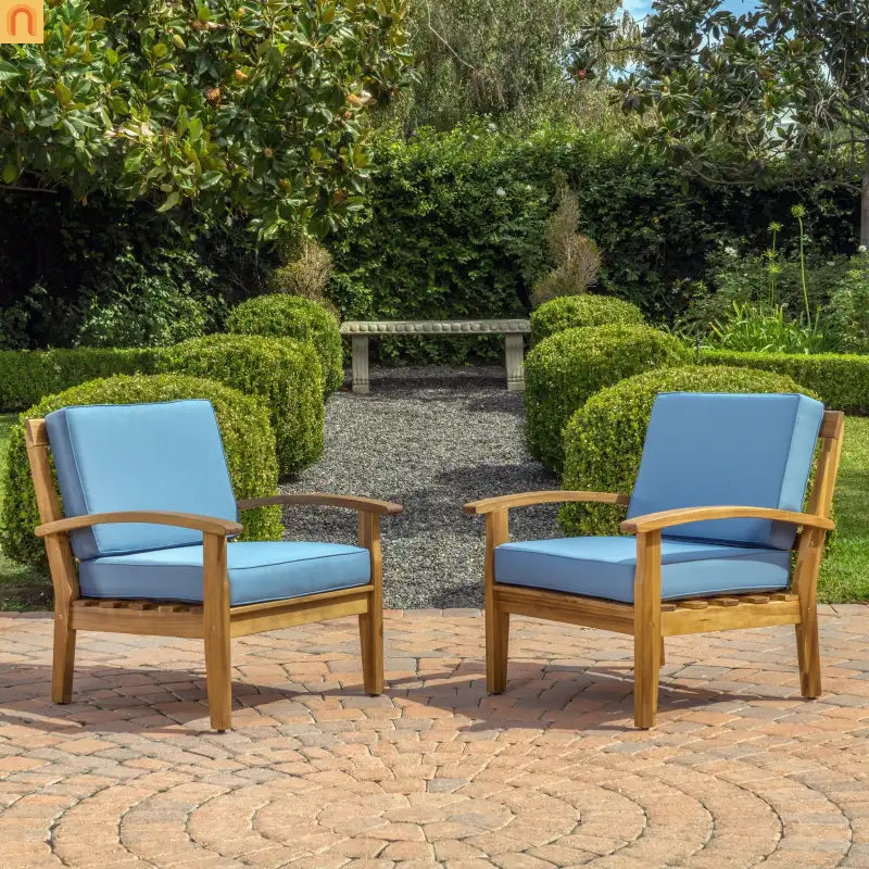 Outdoor Club Chair Acacia Wood Teak Deep Seat Water Resistant Cushion Set