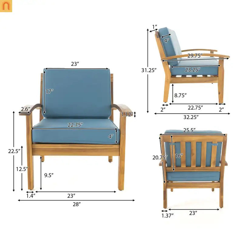 Outdoor Club Chair Acacia Wood Teak Deep Seat Water Resistant Cushion Set