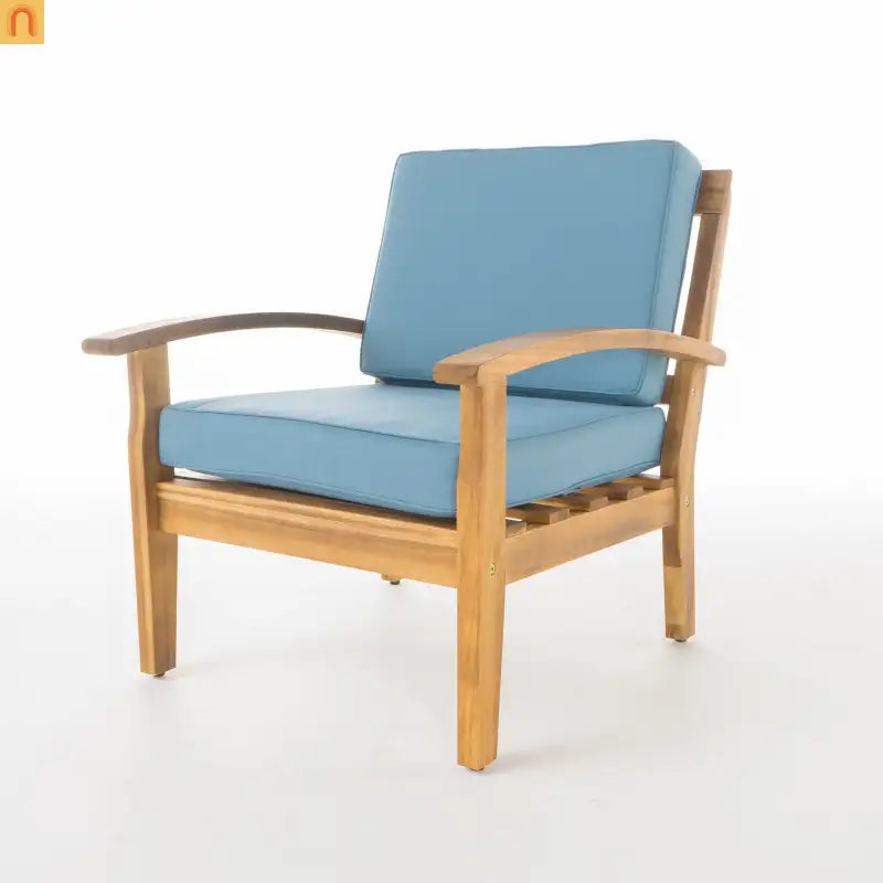 Outdoor Club Chair Acacia Wood Teak Deep Seat Water Resistant Cushion Set