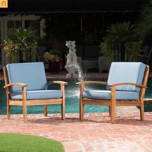 Outdoor Club Chair Acacia Wood Teak Deep Seat Water Resistant Cushion Set