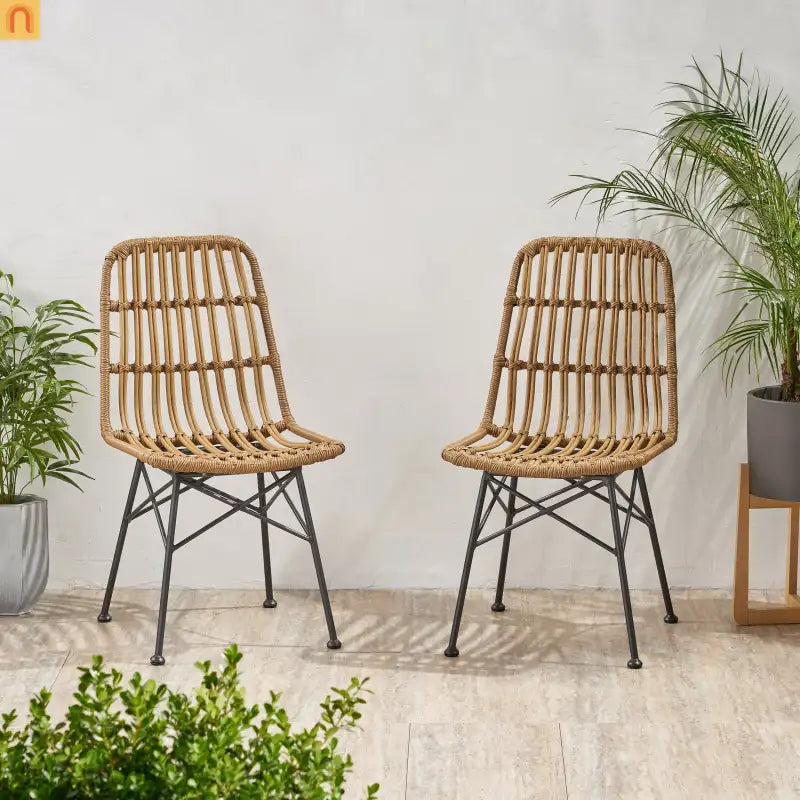 Chair Rattan Outdoor Weatherproof Light Brown 18.25in l X 24in w/ X 35in H