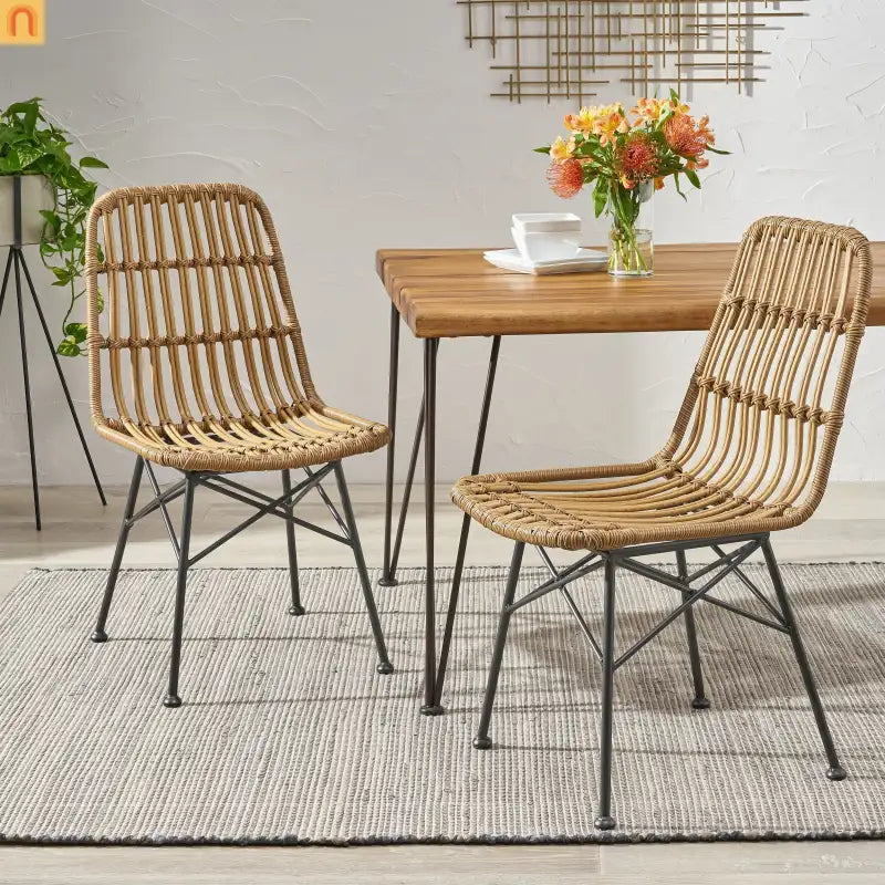 Chair Rattan Outdoor Weatherproof Light Brown 18.25in l X 24in w/ X 35in H
