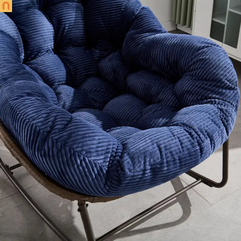 Outdoor Chair Rocker Steel Synthetic Rattan Navy Blue 250 lb Capacity Oversized