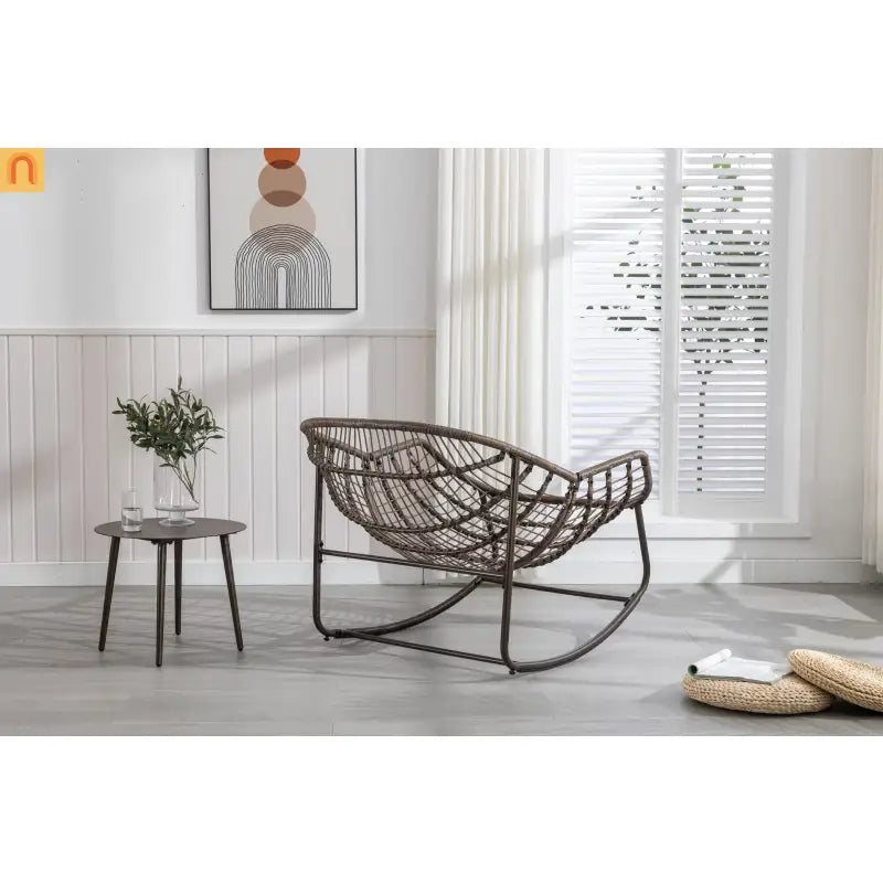 Outdoor Chair Rocker Steel Synthetic Rattan Navy Blue 250 lb Capacity Oversized
