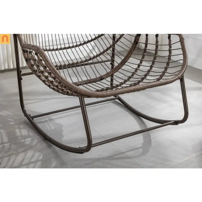 Outdoor Chair Rocker Steel Synthetic Rattan Navy Blue 250 lb Capacity Oversized