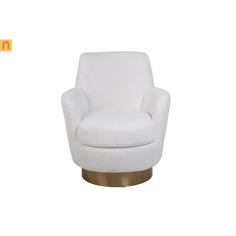 Accent Chair Barrel Swivel Faux Fur Ivory Gold Base 300 lb 29in