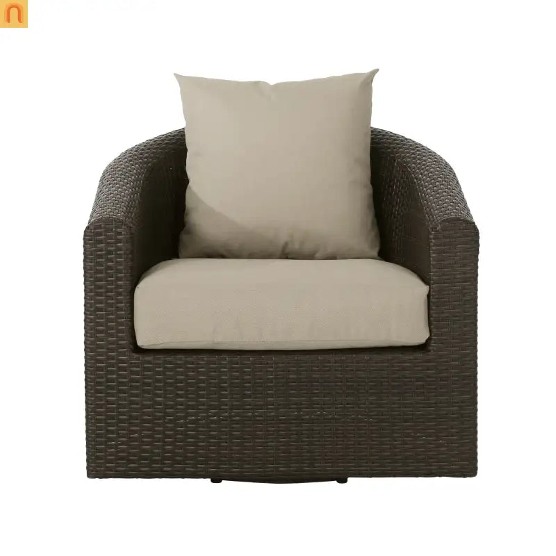 Outdoor Swivel Chair Aluminum Wicker Khaki Brown with Cushion