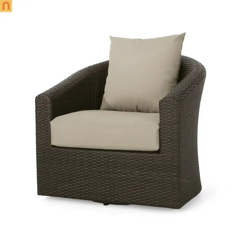 Outdoor Swivel Chair Aluminum Wicker Khaki Brown with Cushion