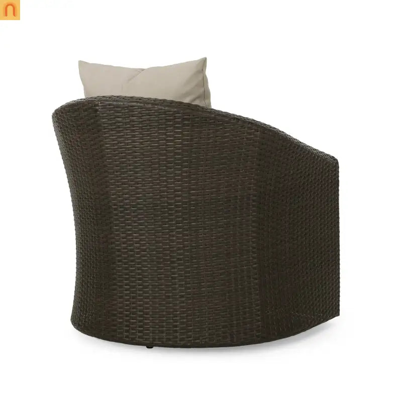 Outdoor Swivel Chair Aluminum Wicker Khaki Brown with Cushion