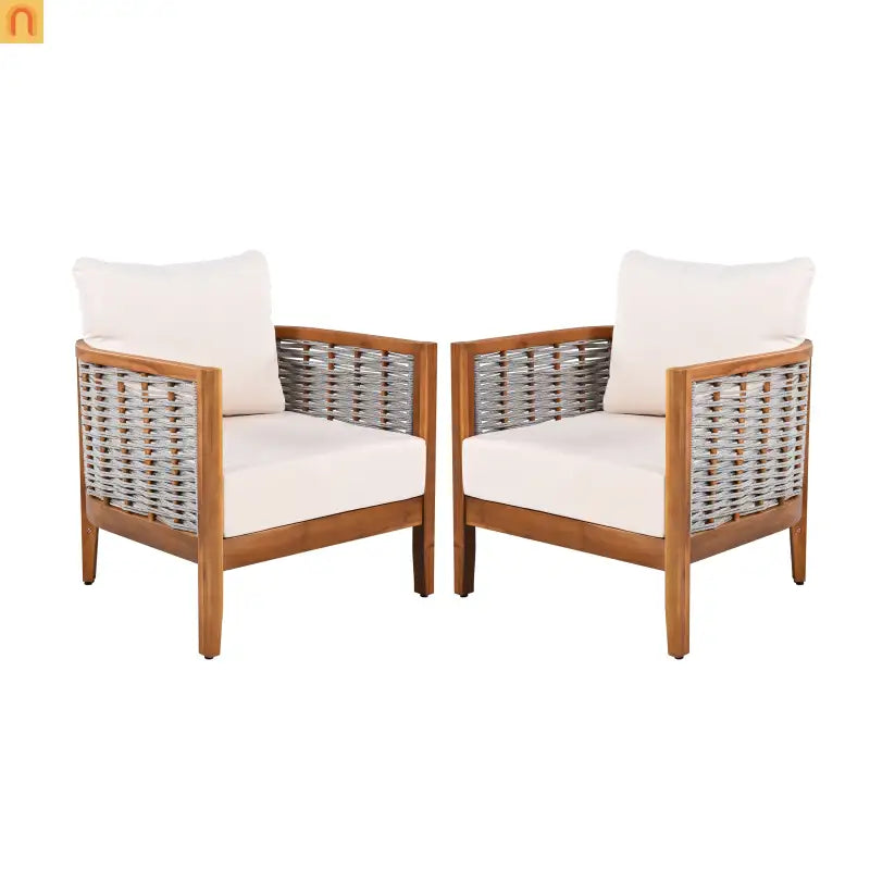 Chair Tub Design Acacia Wood Teak Finish Deep Cushions Two Chairs