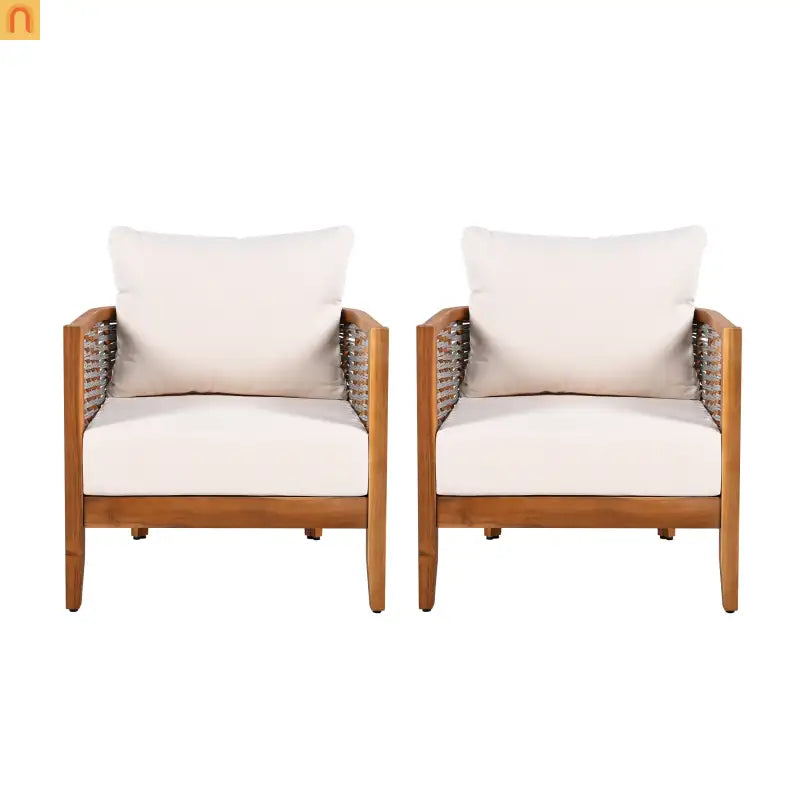 Chair Tub Design Acacia Wood Teak Finish Deep Cushions Two Chairs