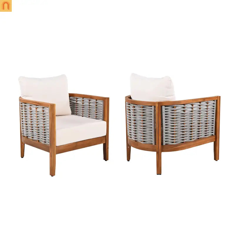 Chair Tub Design Acacia Wood Teak Finish Deep Cushions Two Chairs